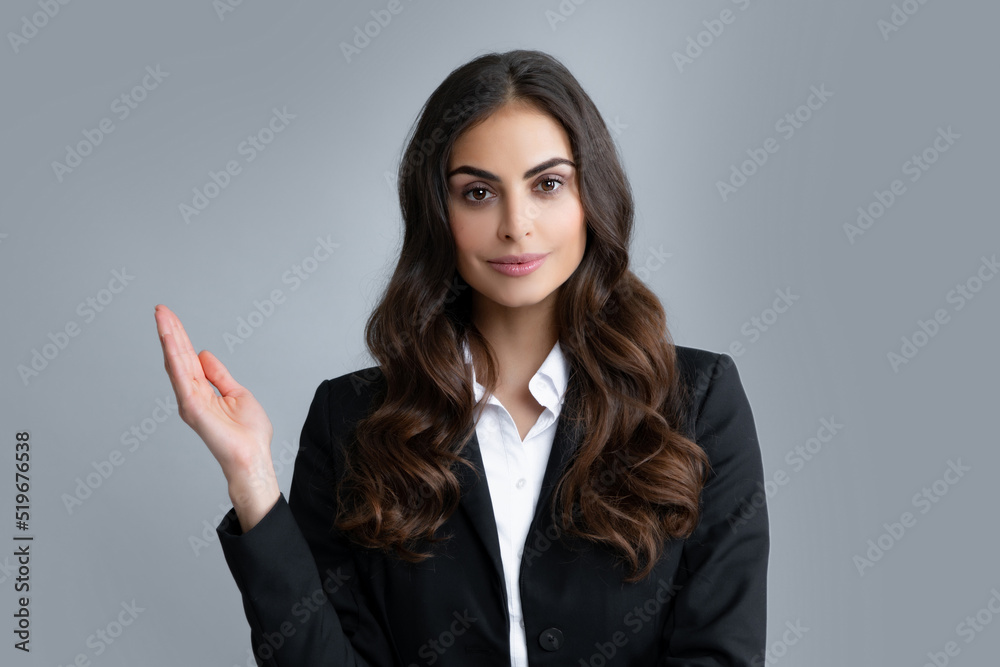Woman point at copy space, showing copyspace pointing. Promo, girl showing advertisement content gesture, pointing with hand recommend product. Isolated background. Woman point at copy space, showing copyspace pointing. Promo, girl showing advertisement content gesture, pointing with hand recommend product. Isolated background.
