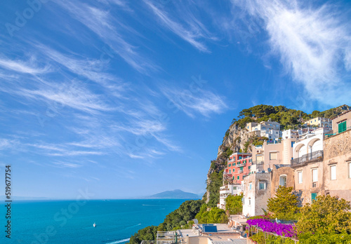 Italy, scenic views of Capri from boat cruise around the island.