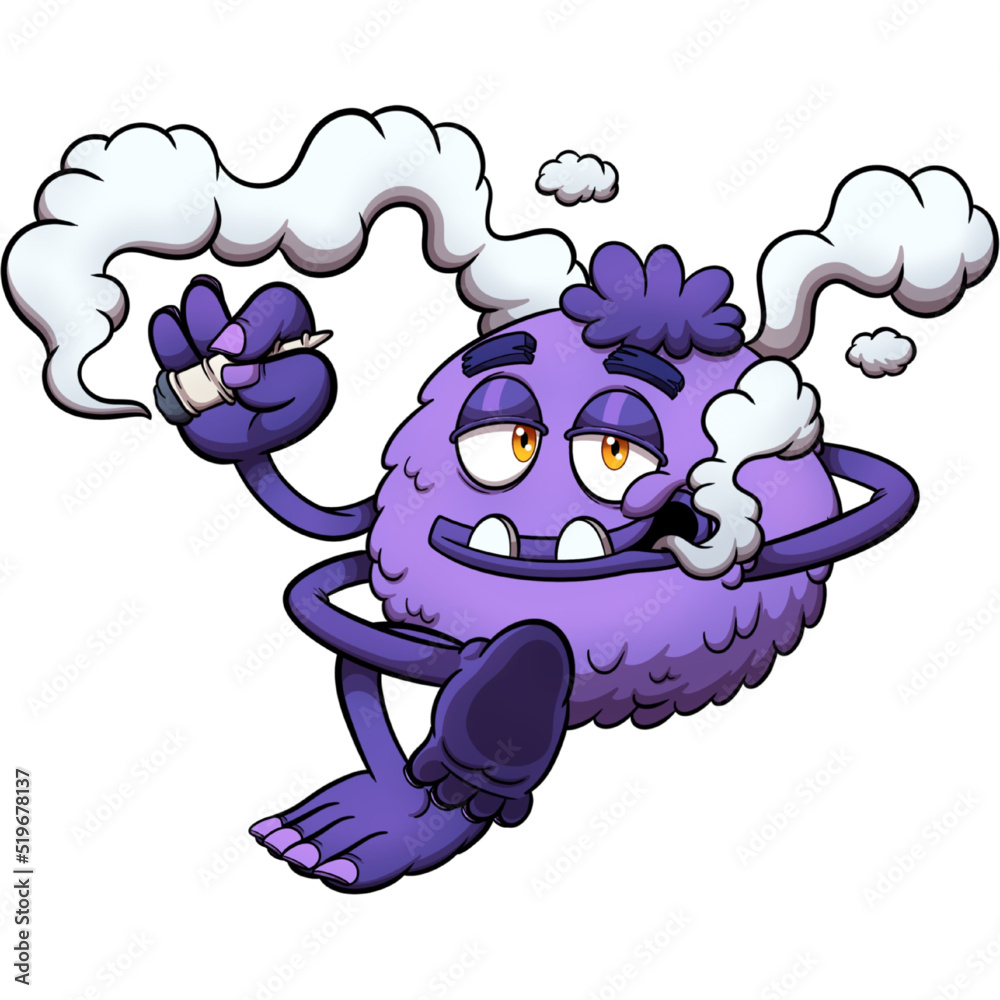 Chilling fluffy cartoon monster smoking a joint. Vector clip art  illustration with simple gradients. All in one single layer. Stock Vector |  Adobe Stock