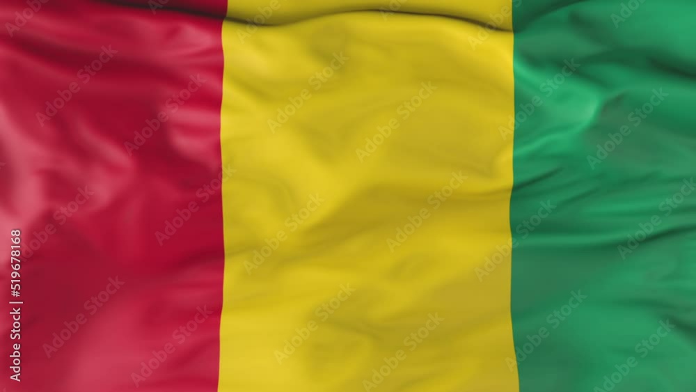Flag of Guinea Flutters in the Wind. Animation 3d Flag of Guinea Flutters in the Wind. Animation 3d
