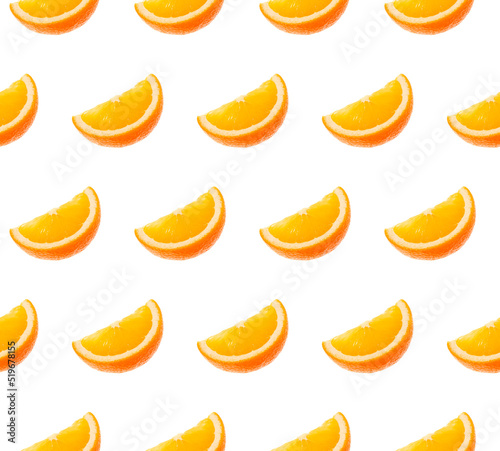 Orange fruit seamless pattern. Orange segments isolated on white background. Food background.