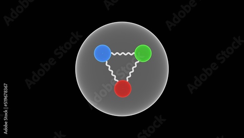 3d representation of a quark, subatomic physics of an atom nucleus, can be related to quantum mechanics, the standard model or the string theory