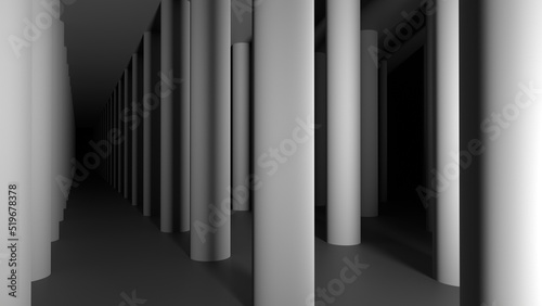 underground columns foundation basement 3d representation of an architecture construction of industrial concrete. Can be used to represent mining  excavation engineering or tunnels