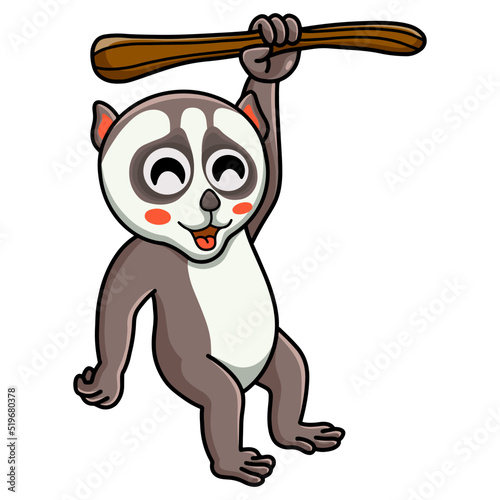 Cute little loris cartoon hanging on tree