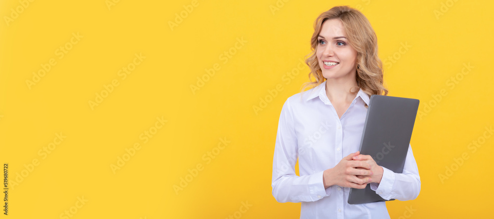 social network and weblog. business computer communication. modern technology. Woman isolated face portrait, banner with mock up copy space. social network and weblog. business computer communication. modern technology. Woman isolated face portrait, banner with mock up copy space.