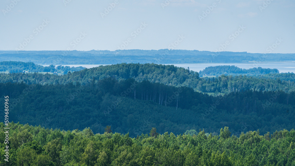 Fototapeta premium Aerial view of Razna lake in sunny summer day, Latvia.