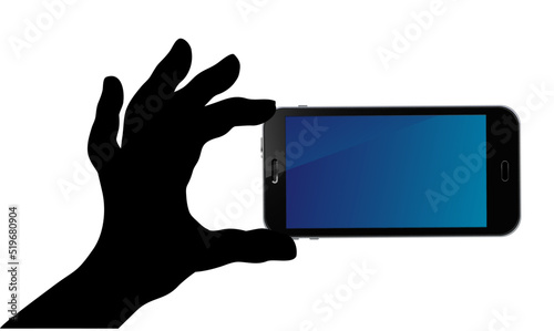 Hand Silhouette mit Smartphone, 
Vektor Illustration isoliert auf weißem Hintergrund
