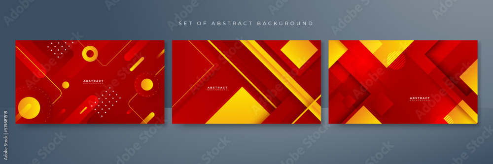 Fototapeta premium Set of red orange yellow abstract background. Background geometry shine and layer element vector for presentation design. Suit for business, corporate, institution, party, festive, seminar, and talks.