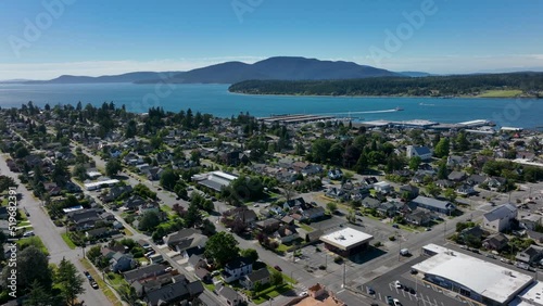 Orbiting aerial view of the city of Anacortes in Washington State. photo