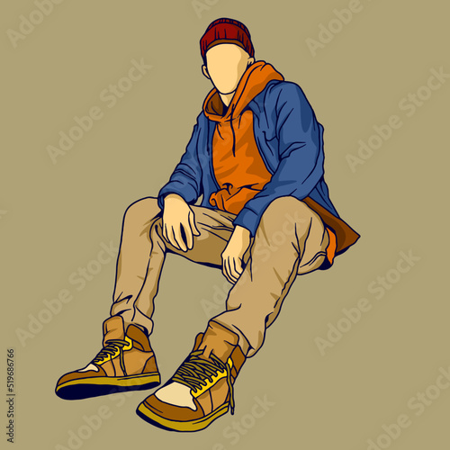 Fashion illustration, hipster lifestyle outfits, fashionable vector line art isolated