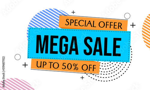 memphis style discount advertising banner. advertising badge design for promotion