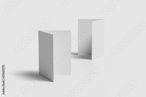 Realistic blank bifold brochure illustration for mockup. 3D Render.