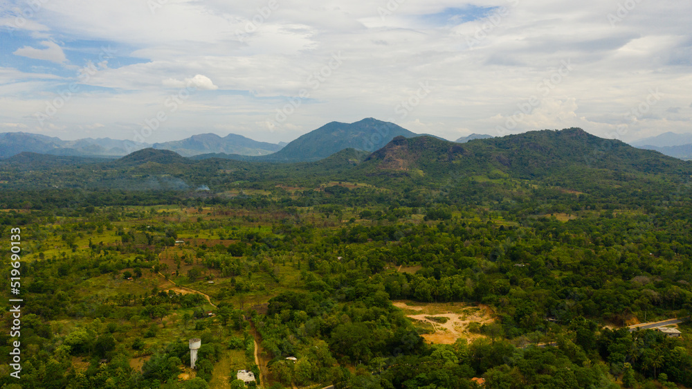 Tropical landscape: A rural area with agricultural lands and farmers' villages. Sri Lanka.
