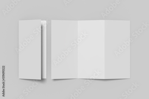 Realistic blank trifold brochure illustration for mockup. 3D Render.