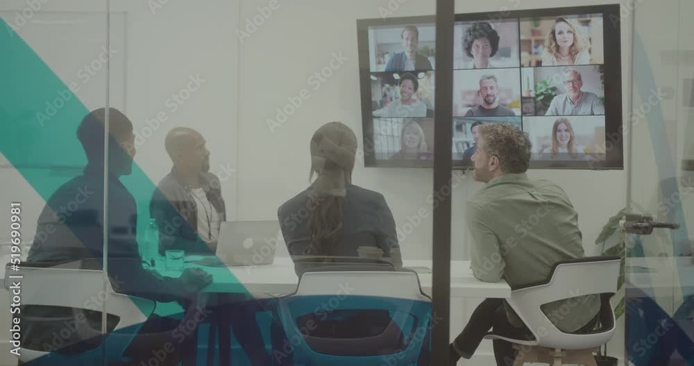 Business People in Office on Video call with Colleagues Working from home Business People in Office on Video call with Colleagues Working from home