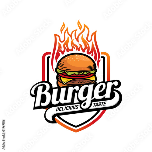 Hot Burgers Vector Logo Illustration. Modern burgers emblem. Vector art.