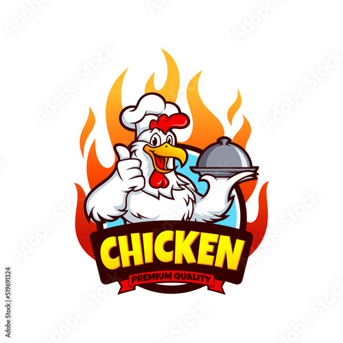 Chicken Logo Cartoon Character. A funny Cartoon Rooster chicken giving a thumbs up. Vector logo illustration.