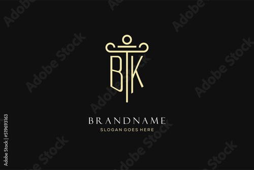 Luxury modern monogram BK logo for law firm with pillar icon design style