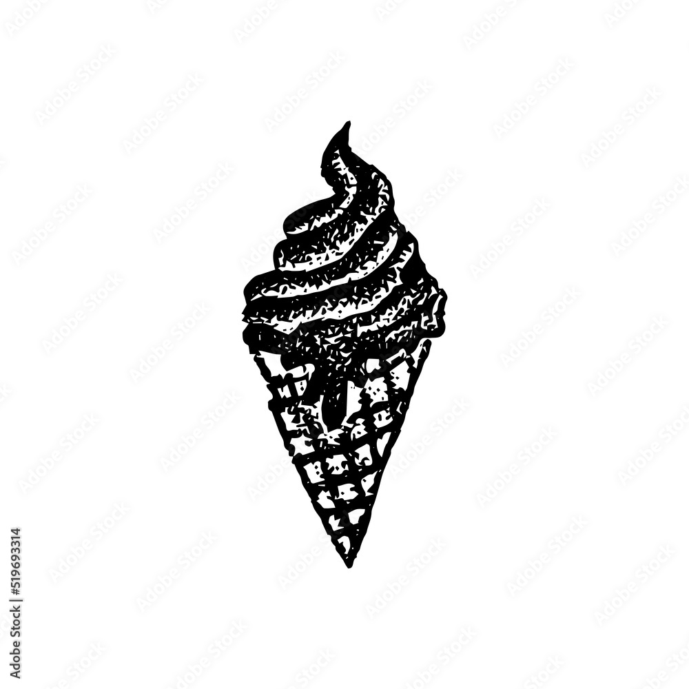 Ice Cream Dotwork. Vector Illustration of Hand Drawn Objects.