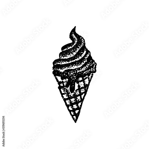 Ice Cream Dotwork. Vector Illustration of Hand Drawn Objects.