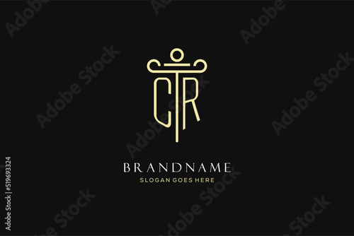 Luxury modern monogram CR logo for law firm with pillar icon design style