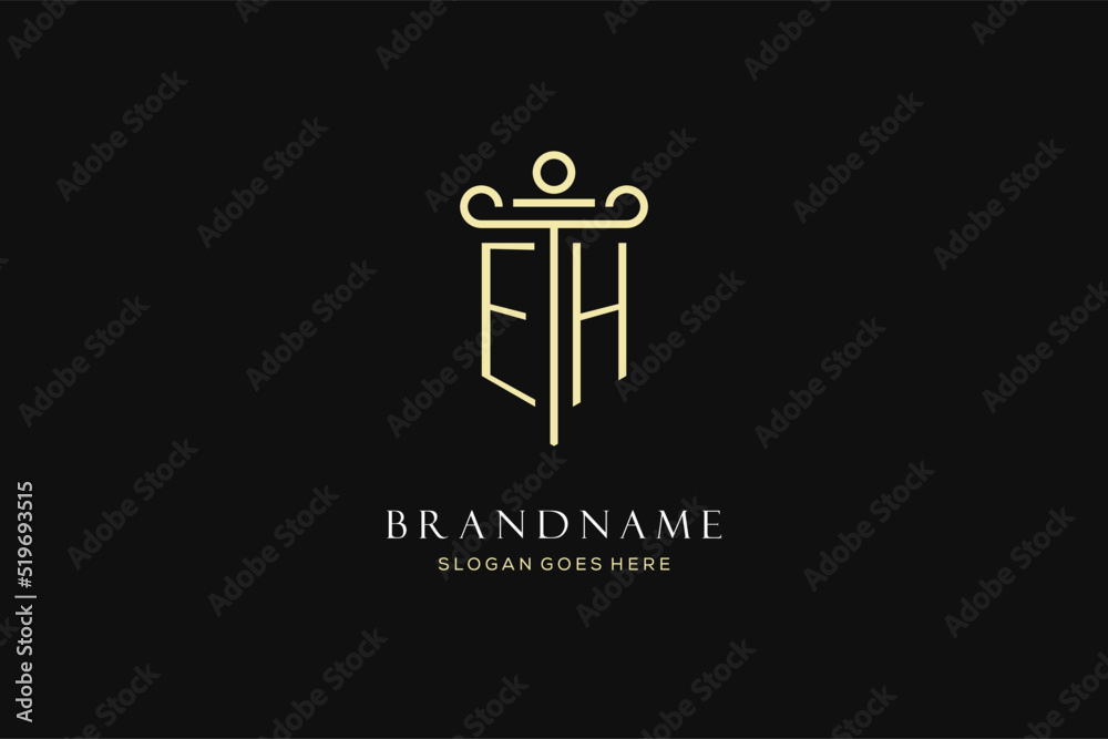 Luxury modern monogram EH logo for law firm with pillar icon design ...