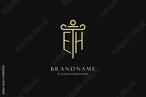 Luxury modern monogram EH logo for law firm with pillar icon design style photo