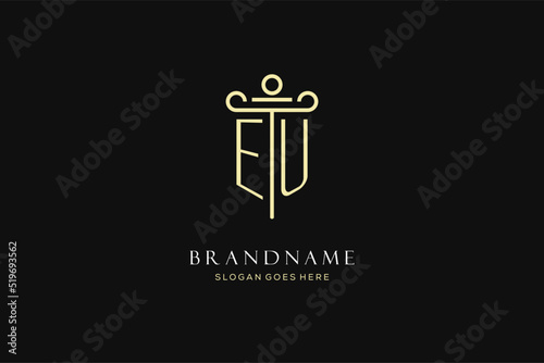 Luxury modern monogram EU logo for law firm with pillar icon design style