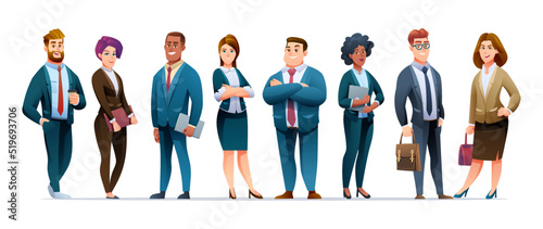 Group of businessmen and businesswomen characters in cartoon style