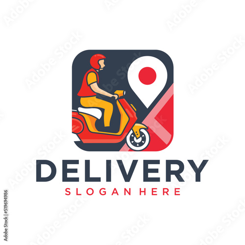 A man is riding a scooter. delivery logo vector template
