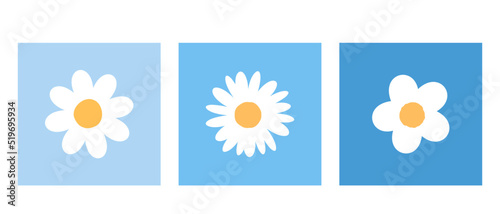 Set of hand drawn daisy flower on blue background vector.
