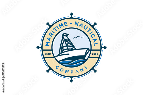 Maritime boat nautical logo design rounded shape steering wheel icon symbol transportation