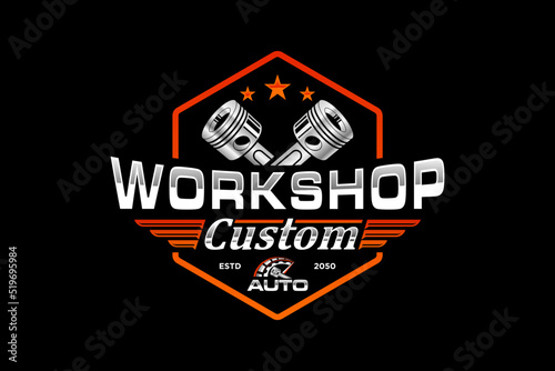 Automotive piston workshop logo design modern badge style custom car service engine tune up icon symbol illustration