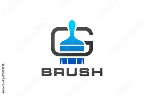 Brush painting painter service work house real estate blue logo simple minimalist design initial letter G