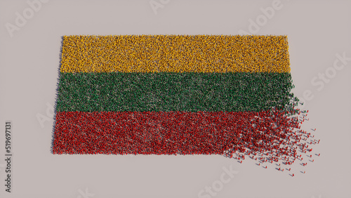Lithuanian Flag formed from a Crowd of People. Banner of Lithuania on White.