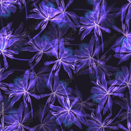 Small aster flowers. Trendy modern seamless pattern. Bright neon print.