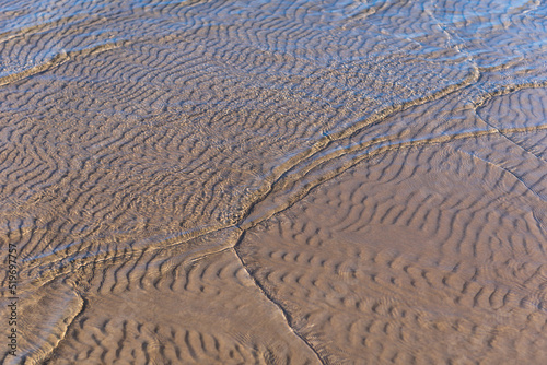 Sand on the sea, shallow water and waves of Baltic sea.