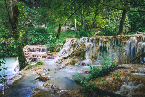 Obraz na płótnie Waterfall cascade in the forest called Kroshuna waterfalls in Bulgaria. w salonie