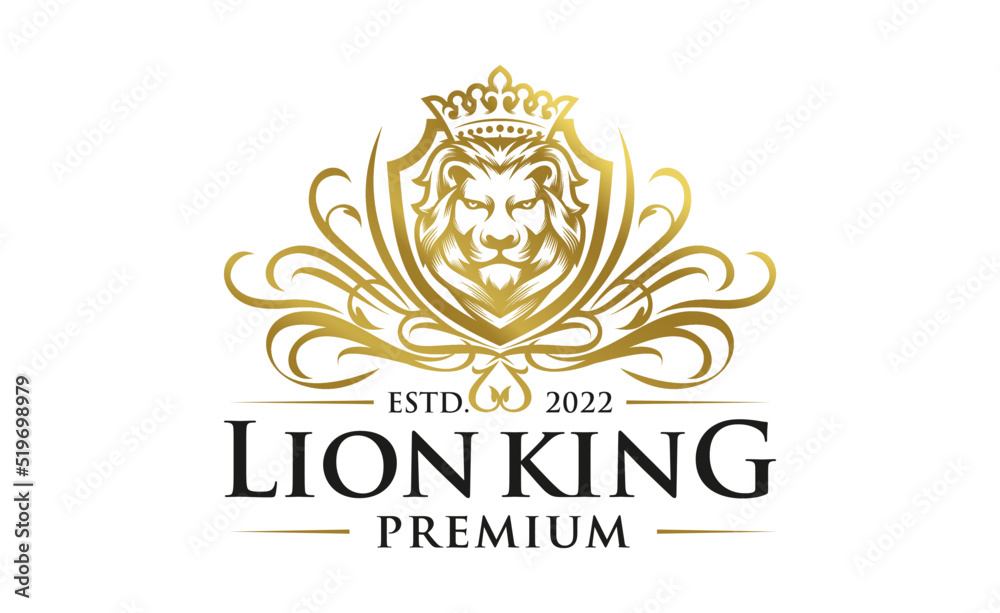 Royal king lion crown symbols. Elegant gold Leo animal logo. Premium luxury brand identity icon. Vector illustration. Royal king lion crown symbols. Elegant gold Leo animal logo. Premium luxury brand identity icon. Vector illustration.