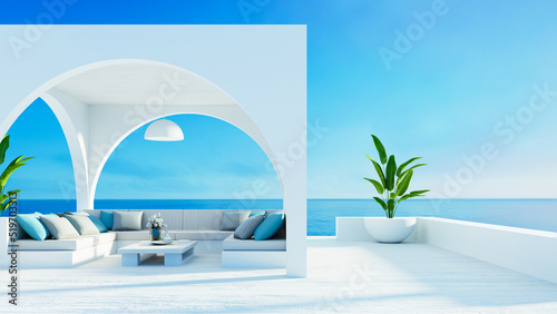 Outdoor living beach luxury and see view - 3D   rendering  © tontectonix