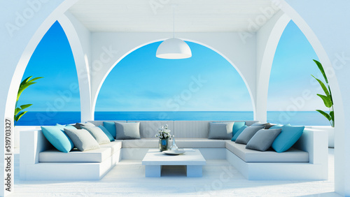 Outdoor living beach luxury and see view - 3D   rendering 