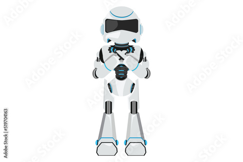 Business design drawing robot crossing arms. Robot making X shape, stop sign with hands and negative expression. Technology development. Artificial intelligence. Flat cartoon style vector illustration
