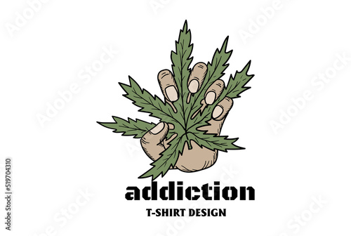 Retro Vintage Hand Hold Cannabis Marijuana Ganja Leaf for T Shirt Design