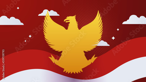 Happy Indonesia Independence day with red white flag and Pancasila design background. 17 Agustus Indonesia background banner vector illustration. Dirgahayu Kemerdekaan Republik Indonesia Background