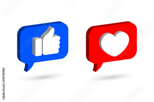 3d Love and like social media icon