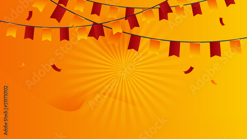 Modern red and orange flag star ribbon halftone and podium design background. Abstract background with trendy color for presentation design, flyer, social media cover, banner, nation festival banner