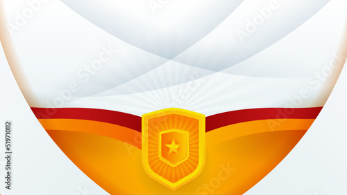 Modern red and orange flag star ribbon halftone and podium design background. Abstract background with trendy color for presentation design, flyer, social media cover, banner, nation festival banner