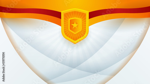 Modern red and orange flag star ribbon halftone and podium design background. Abstract background with trendy color for presentation design, flyer, social media cover, banner, nation festival banner