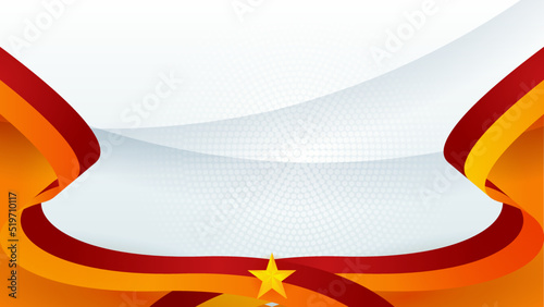 Modern red and orange flag star ribbon halftone and podium design background. Abstract background with trendy color for presentation design, flyer, social media cover, banner, nation festival banner