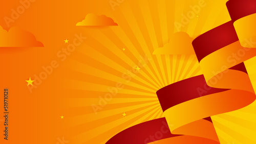 Modern red and orange flag star ribbon halftone and podium design background. Abstract background with trendy color for presentation design, flyer, social media cover, banner, nation festival banner